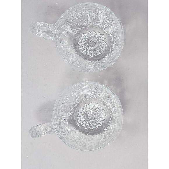 Vintage Set Of 3 Clear Pressed Glass Punch Cups Decorative Floral Starburst - Picture 6 of 15